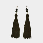 Miriam Earrings in sterling silver Wolf Circus flat lay black tassel earrings