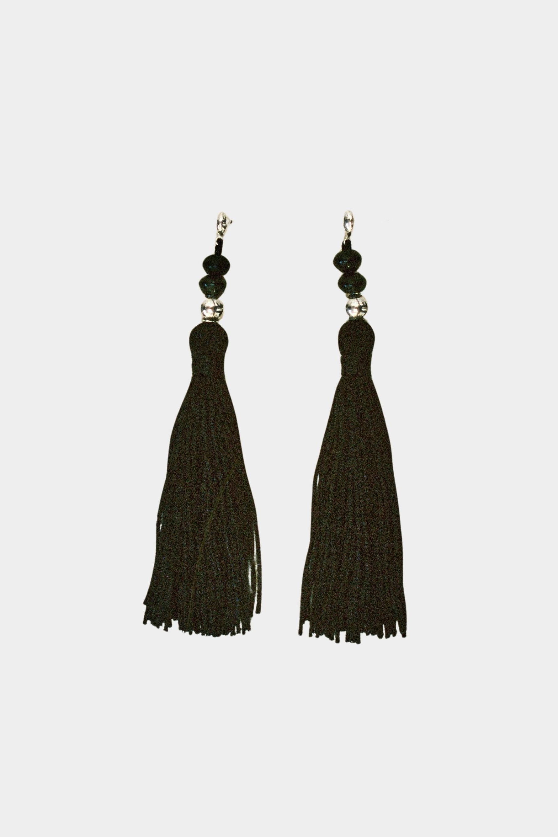 Miriam Earrings in sterling silver Wolf Circus flat lay black tassel earrings