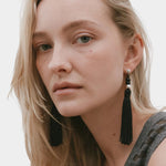 Miriam Earrings in sterling silver Wolf Circus worn portrait black tassel earrings