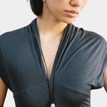 Miriam Necklace in silver Wolf Circus worn full length black cord tassel necklace on model