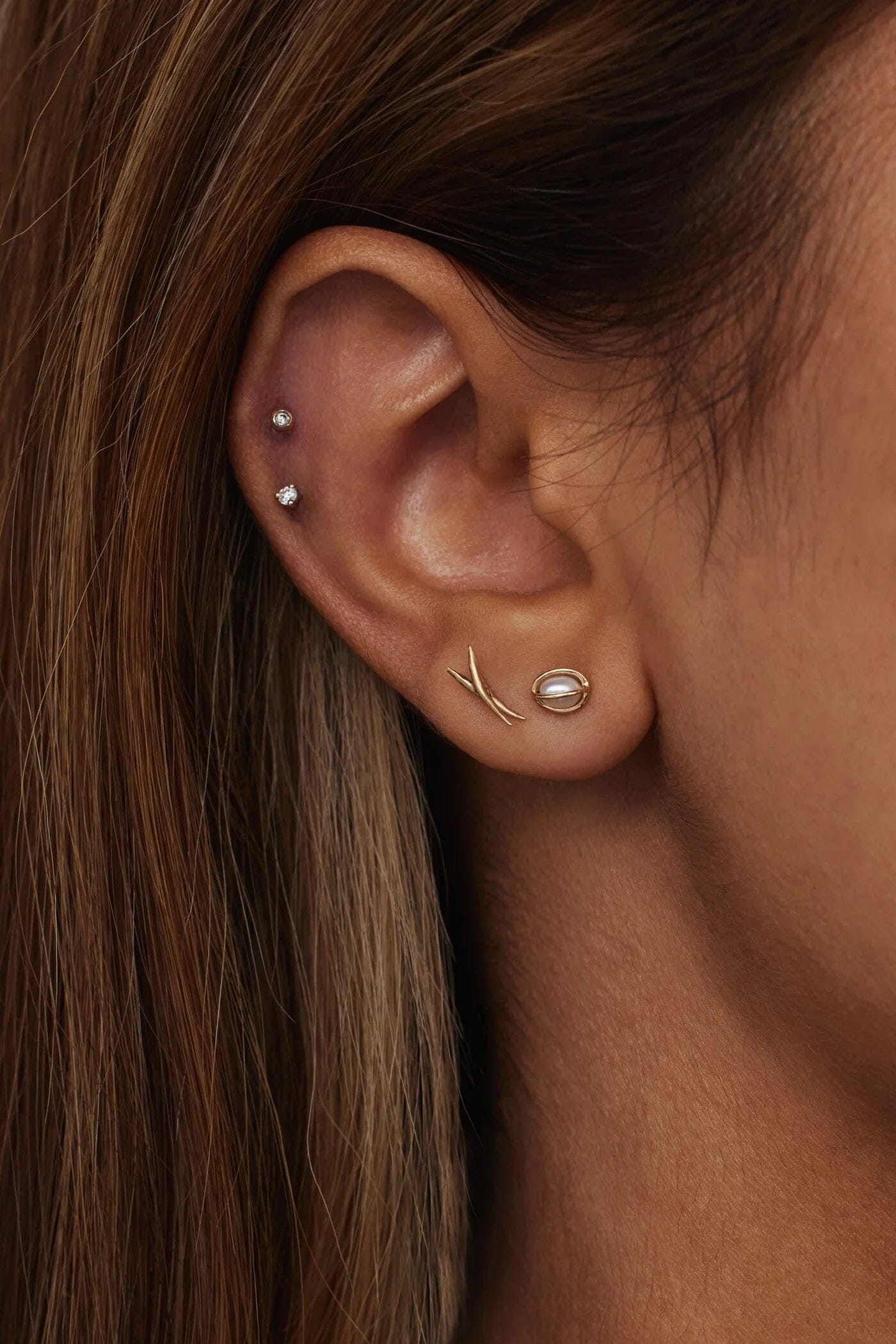 wwake - Caged Pearl Stud Earring - Earrings - YUCCA, artistic jewelry for women, boutique near me.