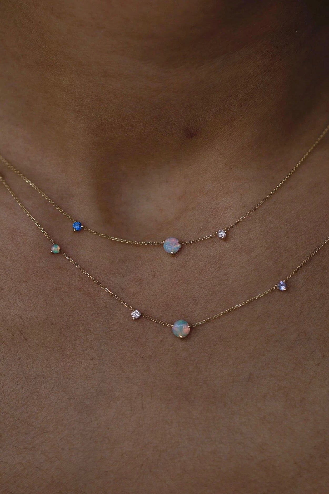 WWAKE opal and diamond linear chain necklace in recycled 14k yellow gold