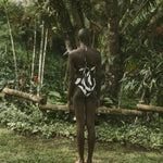 High leg low rise bikini bottom in sandy black and white graphic print by Cala de la Cruz
