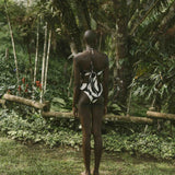 High leg low rise bikini bottom in sandy black and white graphic print by Cala de la Cruz