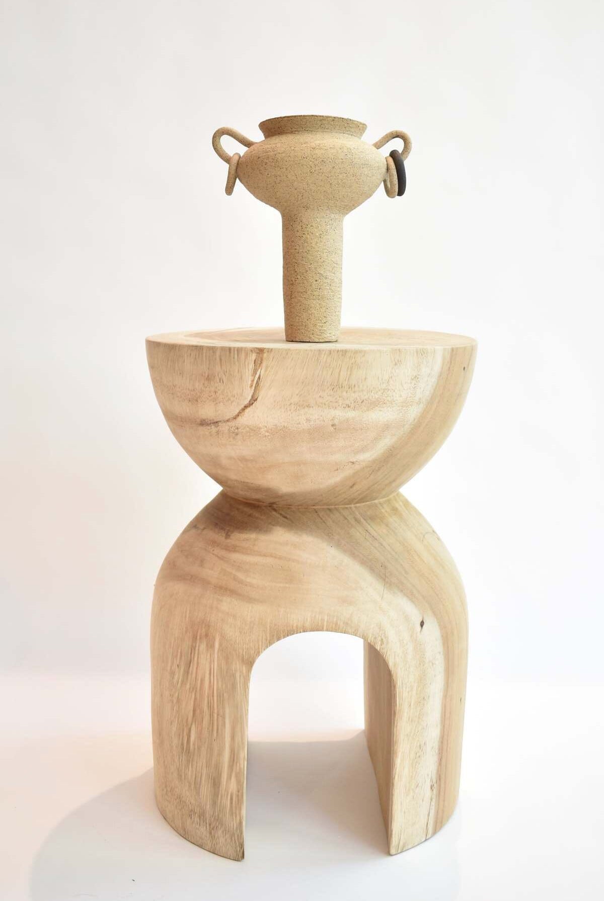 Ruby Bell Ceramics | Pedestal Vase W/Handles & Rings In Speckled Clay - SHOP YUCCA Ceramic RUBY BELL CERAMICS - YUCCA 