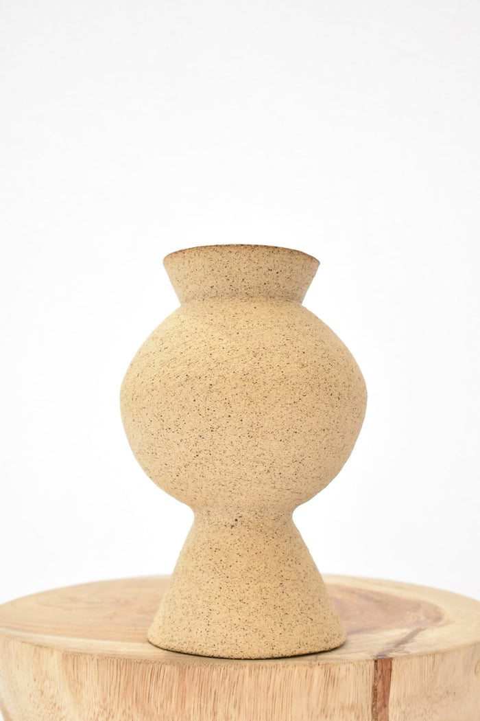 Ruby Bell Ceramics | Squat Round Vase With Conic Pedestal Base In Speckled Clay - SHOP YUCCA Ceramic RUBY BELL CERAMICS - YUCCA 