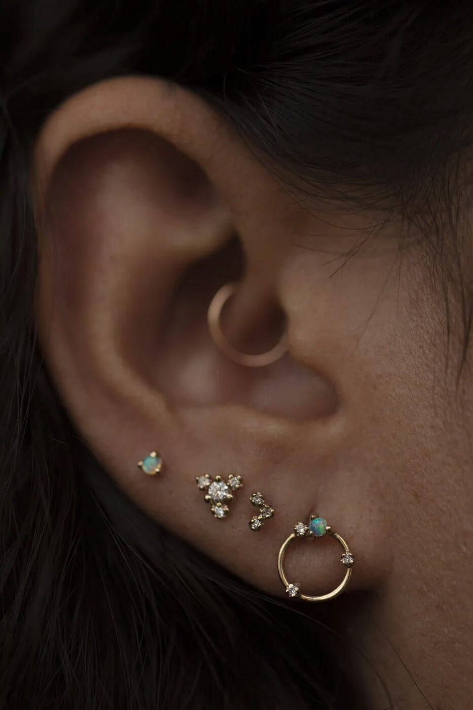 WWAKE - Small Opal Stud - Earrings - YUCCA, modern fine jewelry Denver, ethical fine jewelry, minimalist fine jewelry.